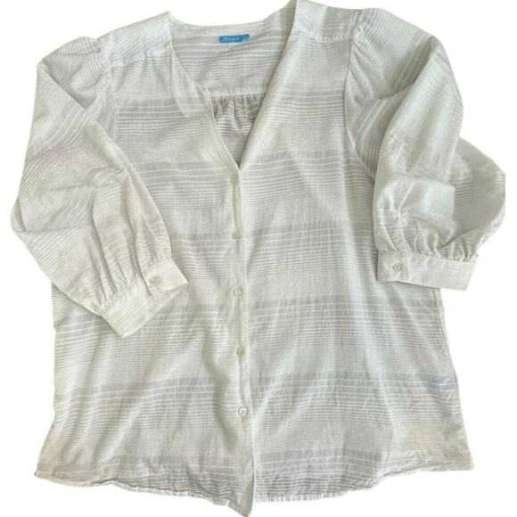 J. McLaughlin Women's White Button Textured Balloon Sleeve Blouse Top Size XL - Picture 2 of 10